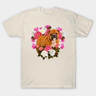 English Bulldog Puppy with flowers T-Shirt